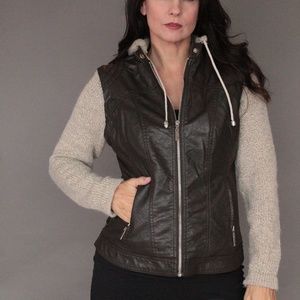 Vegan leather jacket with removable sleeves/hood!